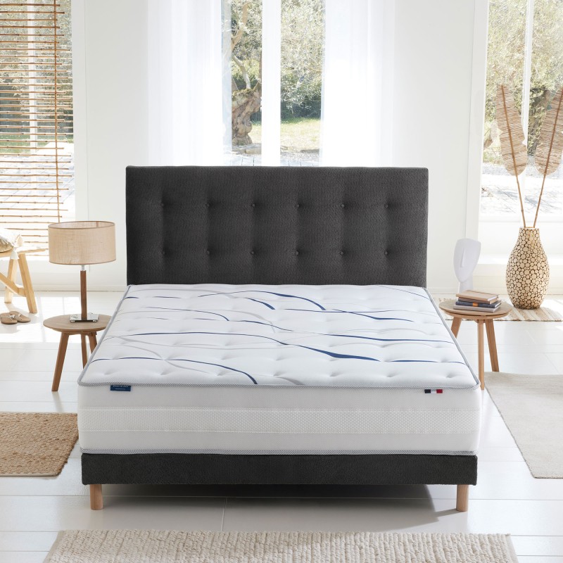 Sommier tapissier gris anthracite, bois massif, chenilles bouclettes