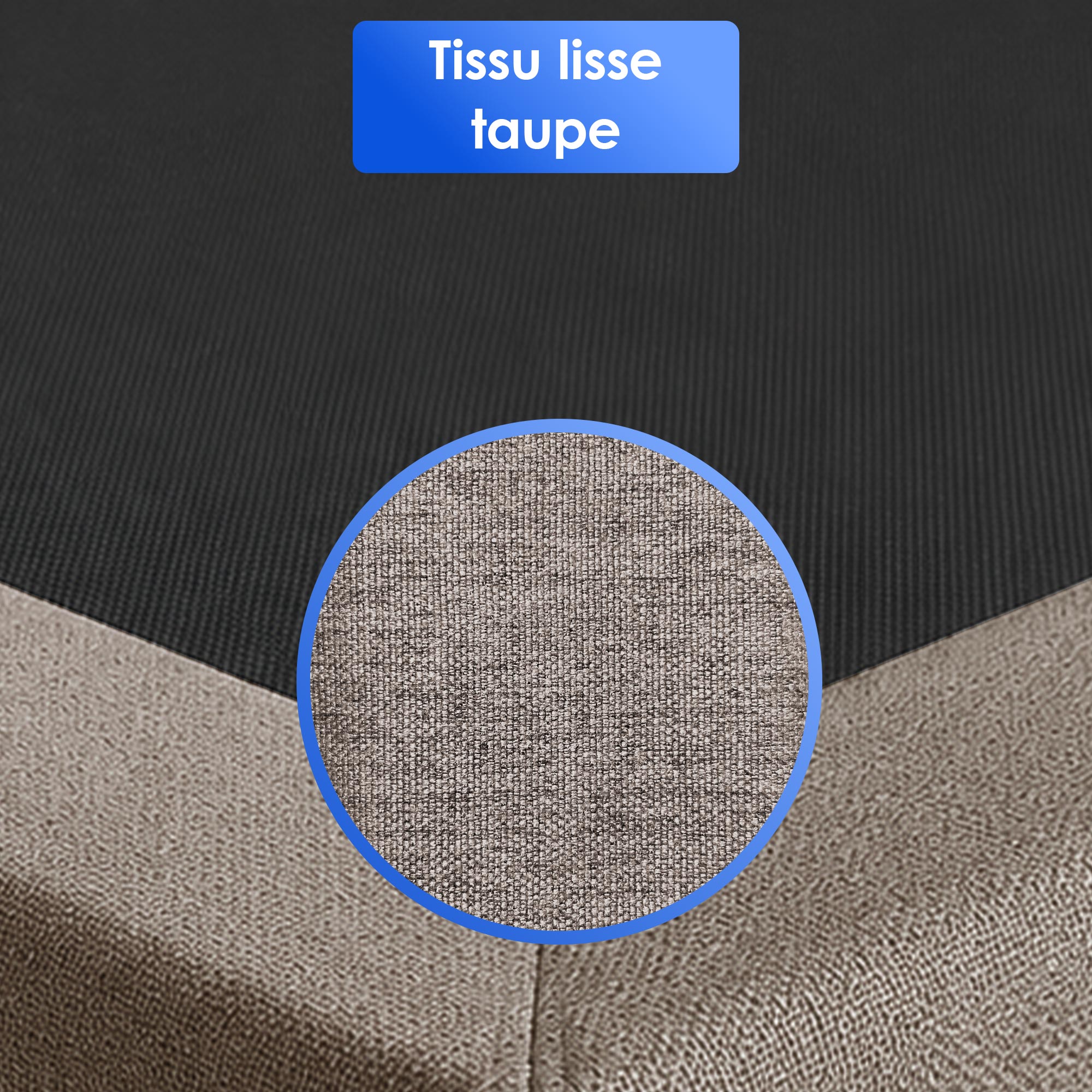 Détails des finitions et du tissu décoratif du sommier tapissier