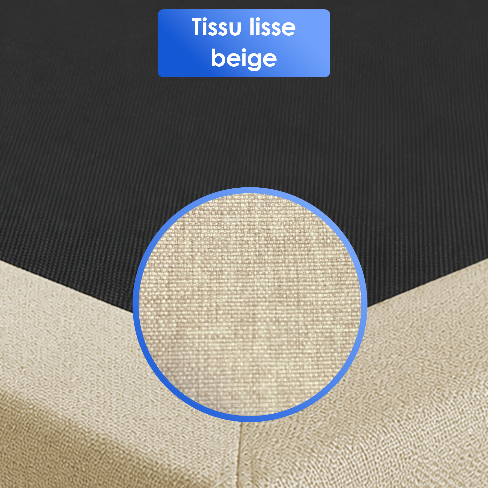 Détails des finitions et du tissu décoratif du sommier tapissier
