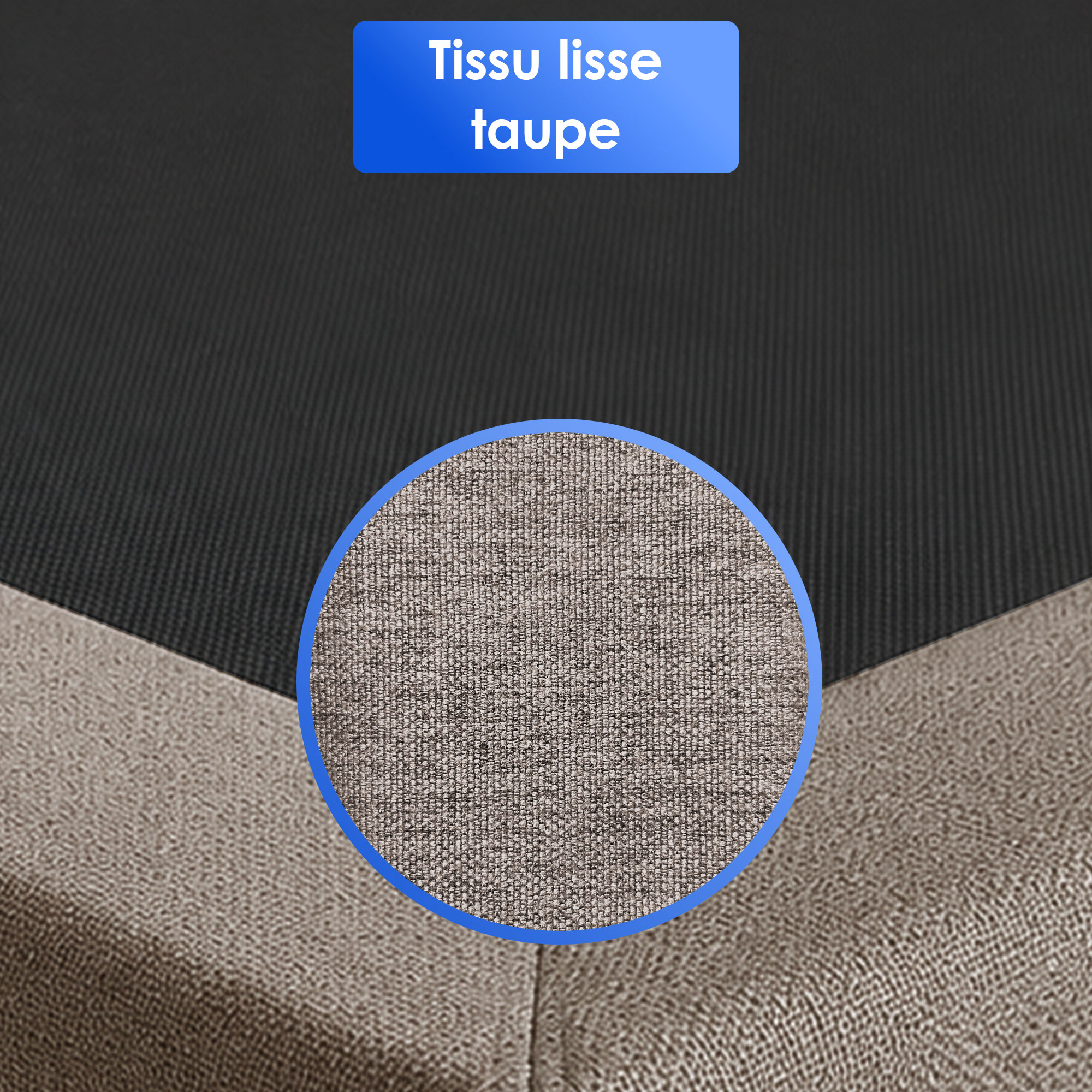 Détails des finitions et du tissu décoratif du sommier tapissier